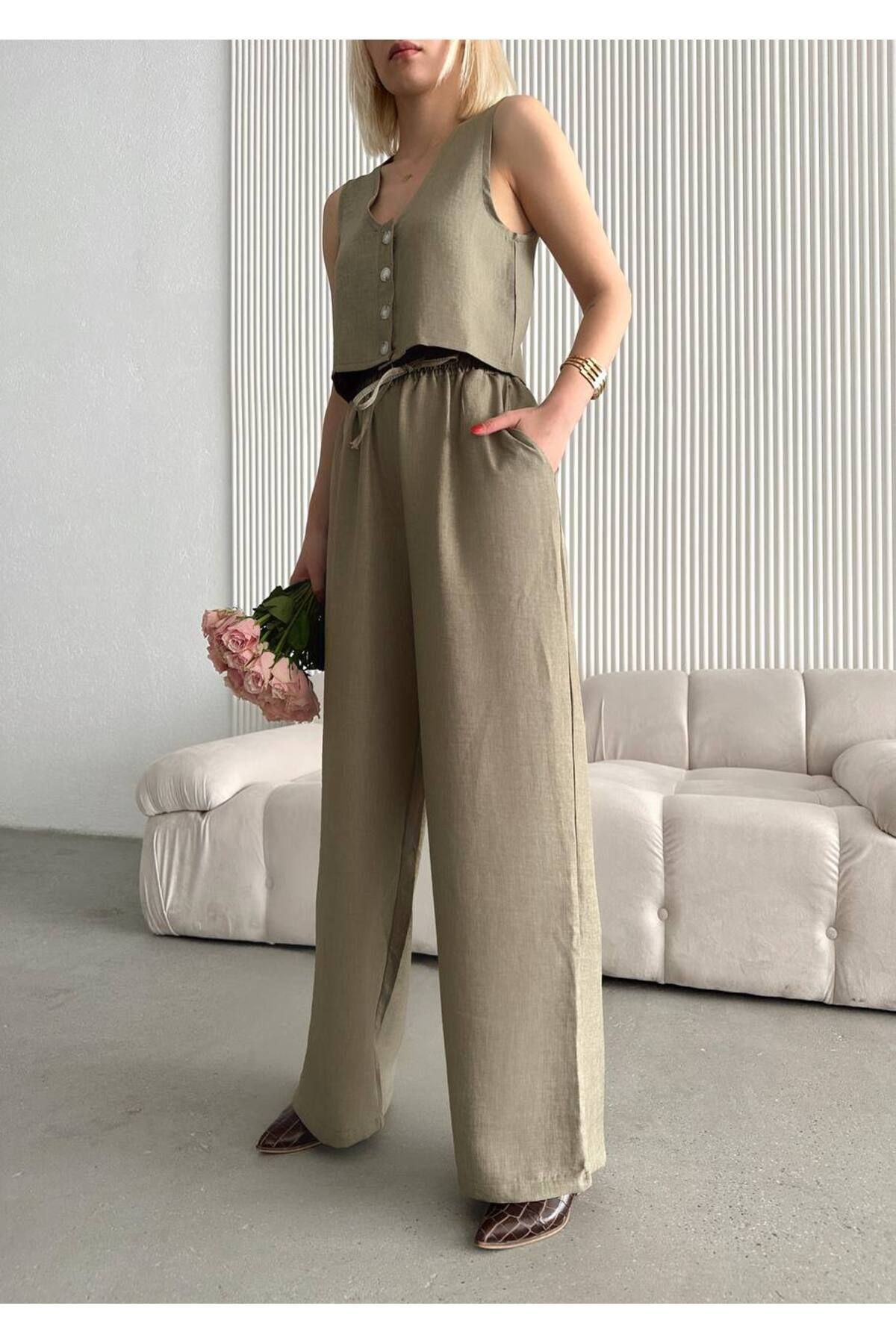 Keten%20Yelek%20Palazzo%20Pantalon%20Takım